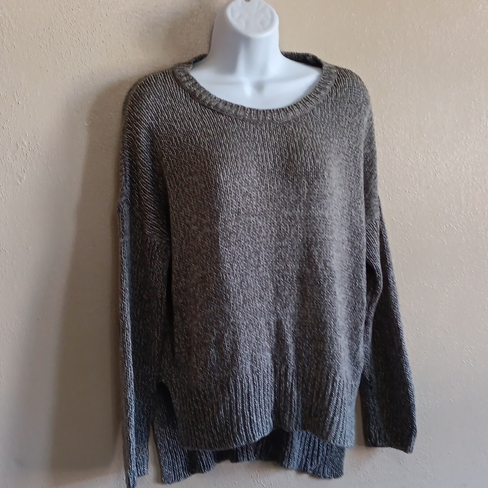 Slouchy Gray, Long Tail Sweater With Reinforced Elbow Patches